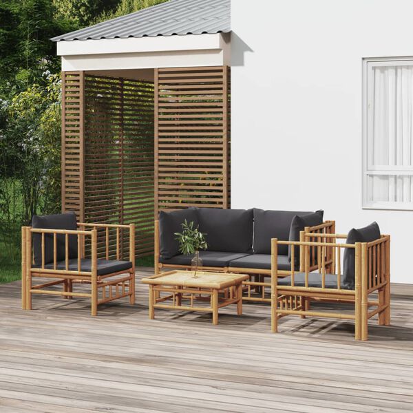 vidaXL Set de muebles de jard&iacute;n 5 piezas bamb&uacute; con cojines gris oscuro