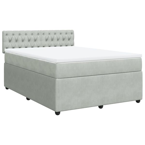 vidaXL Cama box spring con colch&oacute;n terciopelo gris claro 160x200 cm