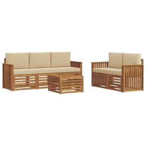 vidaXL Juegos de sof&aacute;s 6 pcs Natural y Beige Madera de Acacia S&oacute;lida