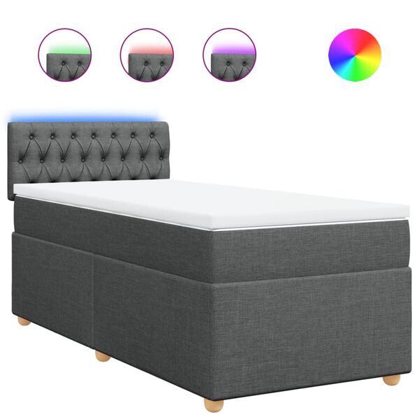vidaXL Cama box spring con colch&oacute;n tela gris oscuro 90x190 cm