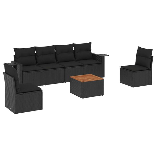 vidaXL Set de comedor de jard&iacute;n 7 pzas y cojines rat&aacute;n sint&eacute;tico negro
