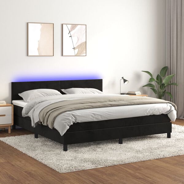 vidaXL Cama box spring colch&oacute;n y LED terciopelo negro 160x200 cm