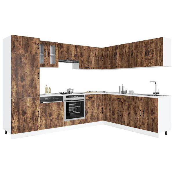 vidaXL Mueble cocina Kalmar roble ahumado 14 pzas madera contrachapada