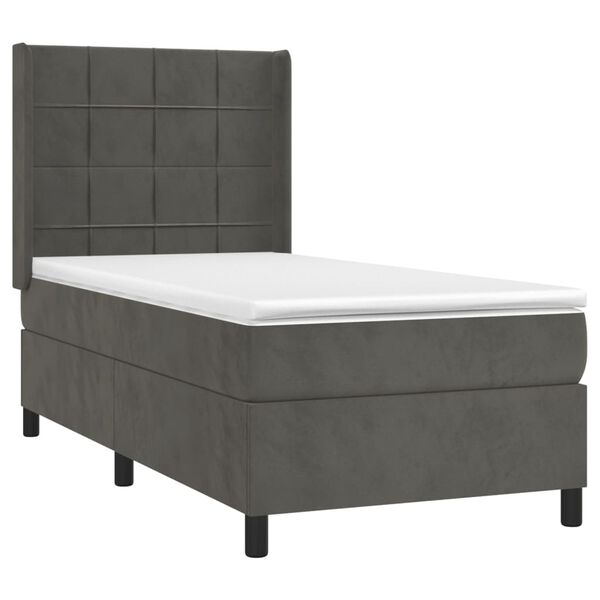 vidaXL Cama box spring colch&oacute;n y LED terciopelo gris oscuro 90x200 cm