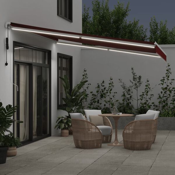 vidaXL Toldo retr&aacute;ctil autom&aacute;tico con luces LED burdeos 400x350 cm