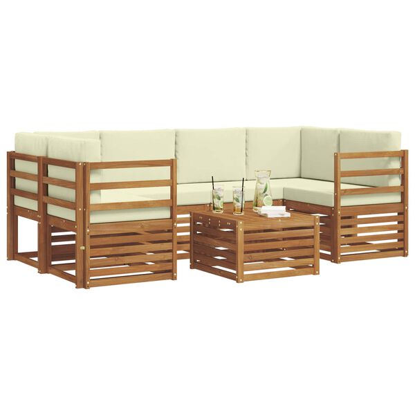 vidaXL Juegos de sof&aacute;s 7 pcs Natural y Crema Madera de Acacia S&oacute;lida
