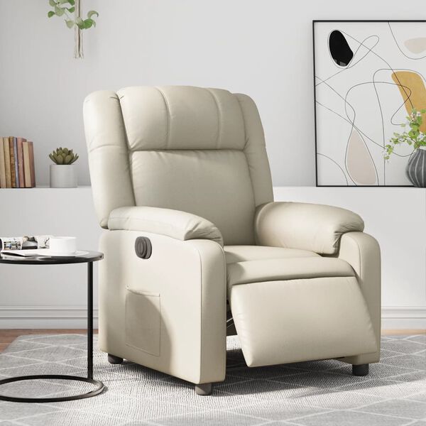 vidaXL Sillón reclinable eléctrico de cuero sintético crema