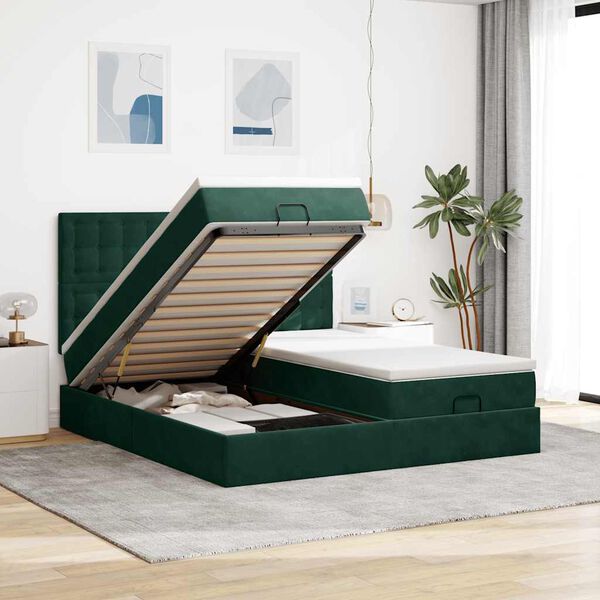 vidaXL Estructura de cama otomana colchones terciopelo verde oscuro