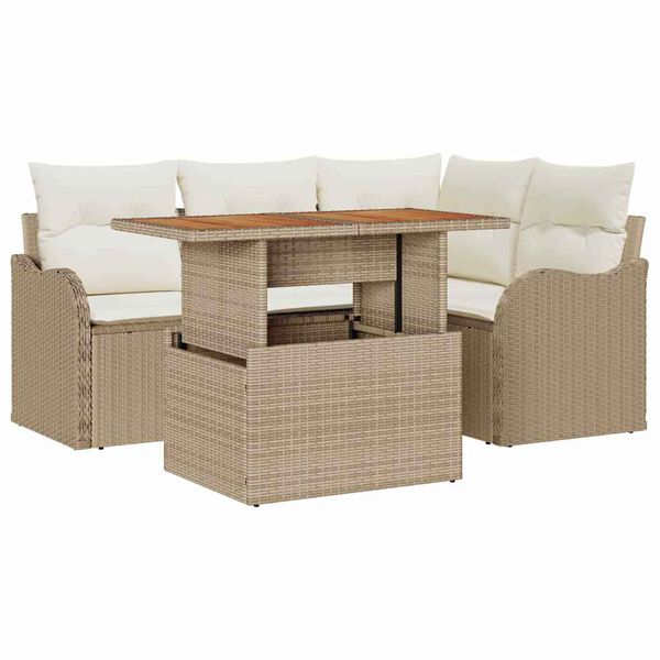 vidaXL Conjunto de sof&aacute;s de jard&iacute;n 5 pcs Beige y Crema rat&aacute;n sint&eacute;tico