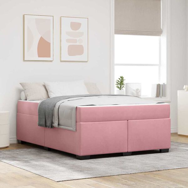 vidaXL Estructura de cama con colch&oacute;n Rosa 160 x 200 cm tela