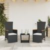 vidaXL Set comedor de jard&iacute;n 3 pzas con cojines rat&aacute;n sint&eacute;tico negro