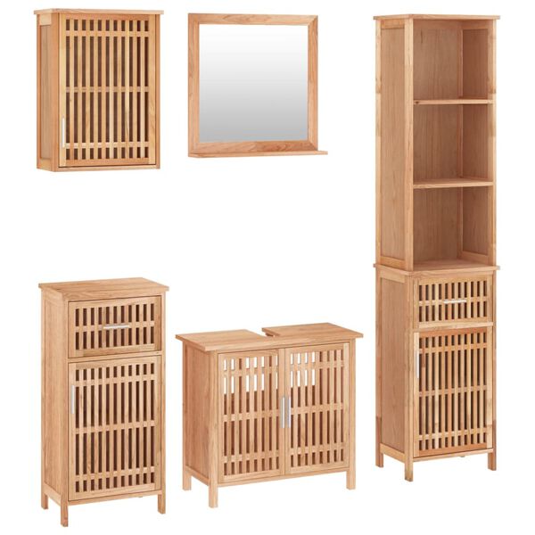vidaXL Conjunto de muebles de baño 5 piezas madera maciza de nogal