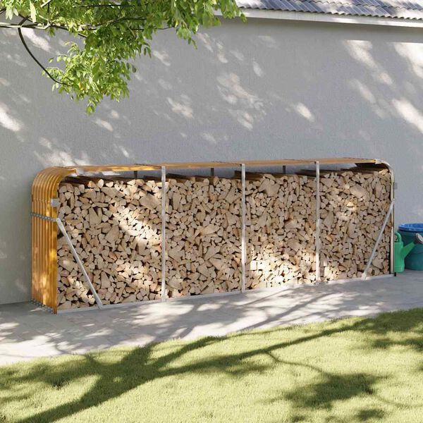 vidaXL Le&ntilde;ero de acero galvanizado acabado de madera 300x45x100 cm