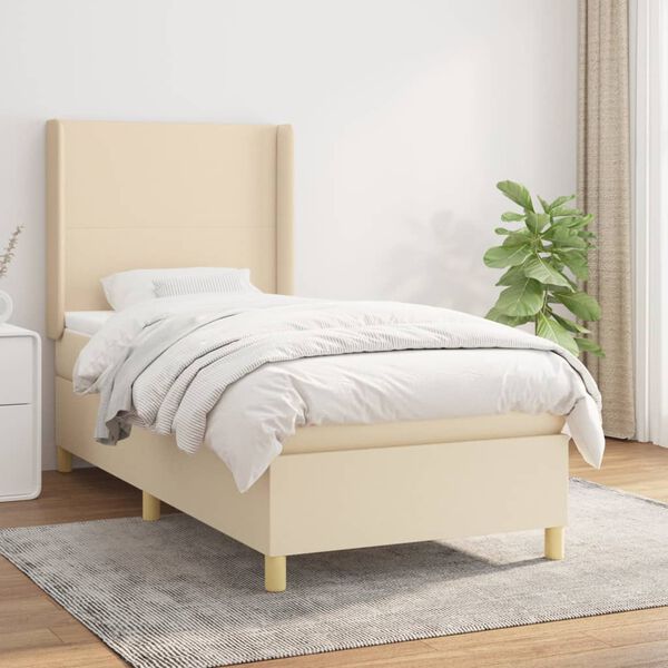 vidaXL Cama box spring con colch&oacute;n tela color crema 80x200 cm