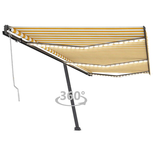 vidaXL Toldo autom&aacute;tico LED sensor de viento amarillo blanco 600x300cm