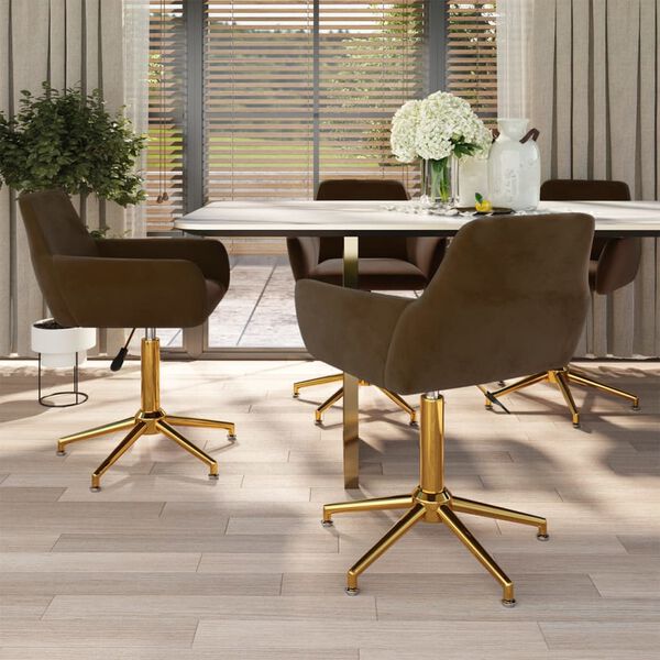 vidaXL Sillas de comedor giratorias 4 unidades terciopelo marr&oacute;n