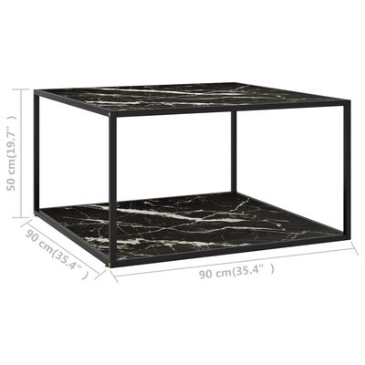 vidaXL Mesa de centro negra con vidrio de mármol negro 90x90x50 cm