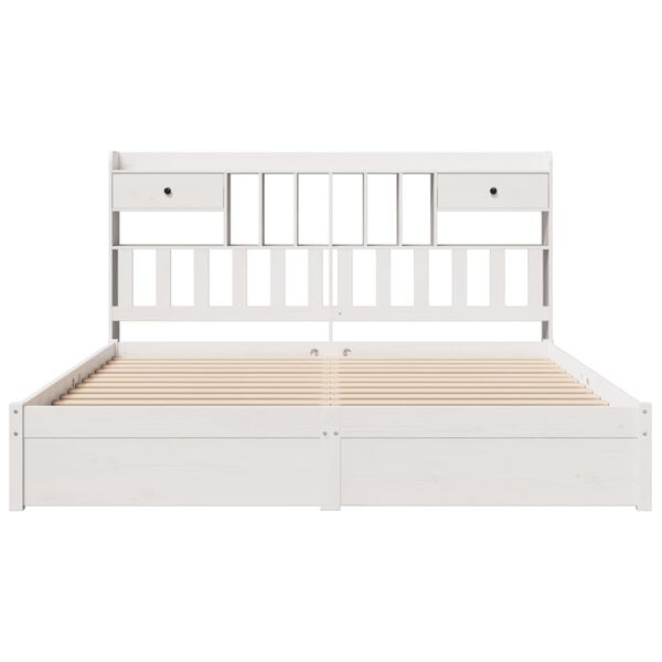 vidaXL Cama con estanter&iacute;a sin colch&oacute;n madera maciza blanca 200x200 cm