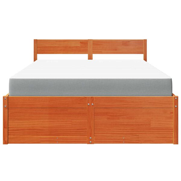 vidaXL Cama con cajones y colch&oacute;n madera pino marr&oacute;n cera 120x190 cm