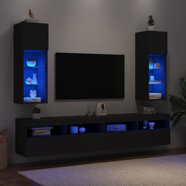 vidaXL Muebles de TV con luces LED 2 uds negro 30,5x30x90 cm