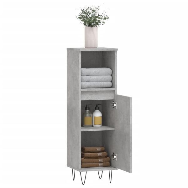 vidaXL Armario de ba&ntilde;o madera contrachapada gris hormig&oacute;n 30x30x100 cm