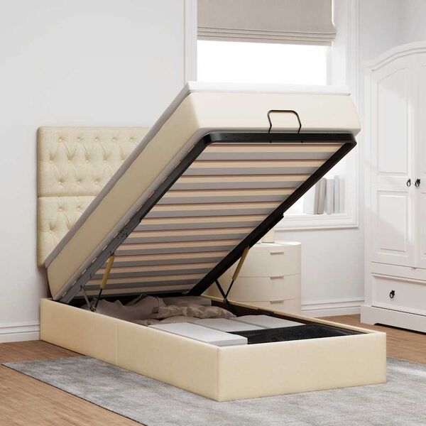 vidaXL Cama otomana con colch&oacute;n y luces LED tela crema 90x200 cm