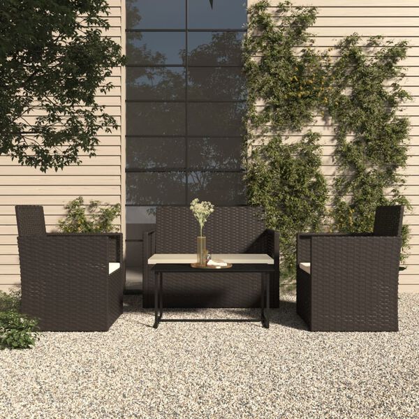 vidaXL Muebles de jard&iacute;n con cojines 4 piezas rat&aacute;n sint&eacute;tico negro