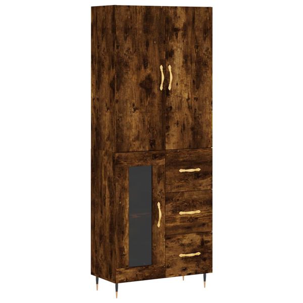 vidaXL Aparador alto madera contrachapada roble ahumado 69,5x34x180 cm