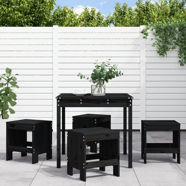 vidaXL Juego de comedor de jardín 5 piezas madera maciza pino negro
