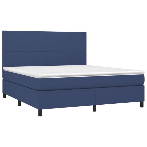 vidaXL Cama box spring colch&oacute;n y luces LED tela azul 160x200 cm