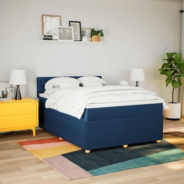 vidaXL Cama box spring con colch&oacute;n tela azul 140x200 cm