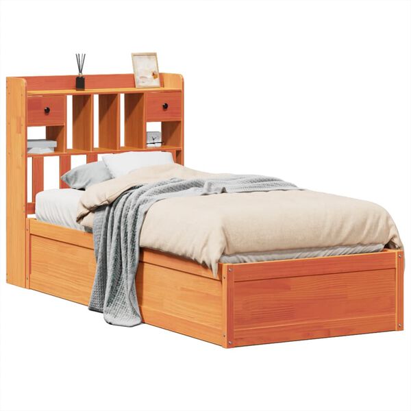 vidaXL Cama sin colch&oacute;n madera maciza de pino marr&oacute;n cera 100x200 cm