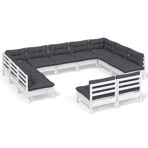 vidaXL Muebles de jard&iacute;n 11 pzas y cojines blanco madera maciza pino