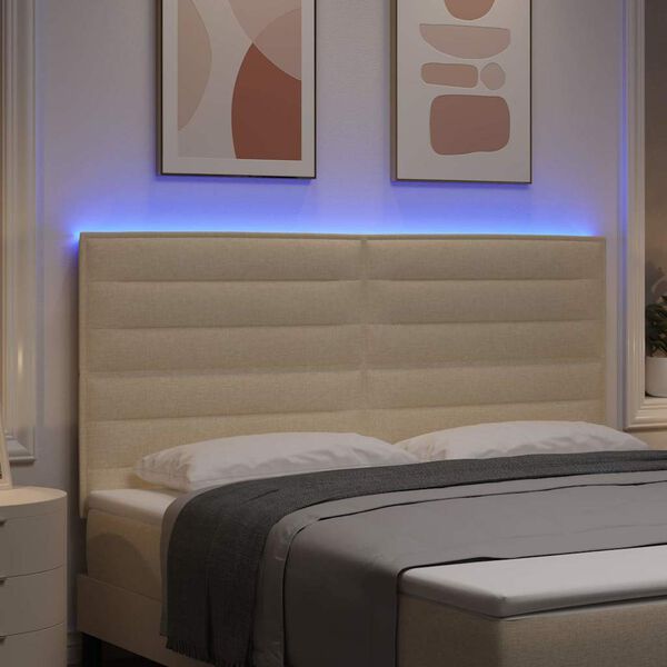 vidaXL Cabecero LED con tira de luces LED Crema 180 cm Poli&eacute;ster