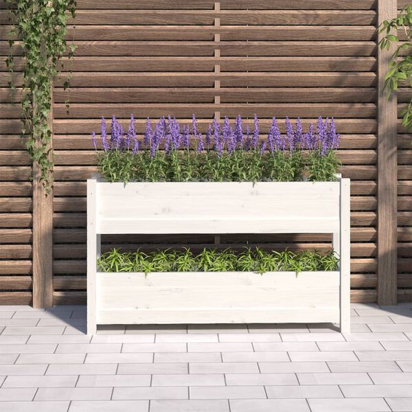 vidaXL Jardinera de madera maciza de pino blanco 112x25x66 cm