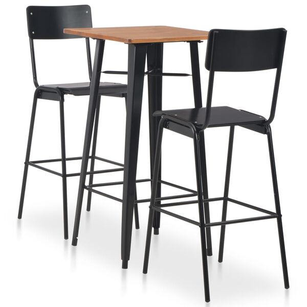 vidaXL Conjunto de mesa alta y taburetes 3 piezas acero negro