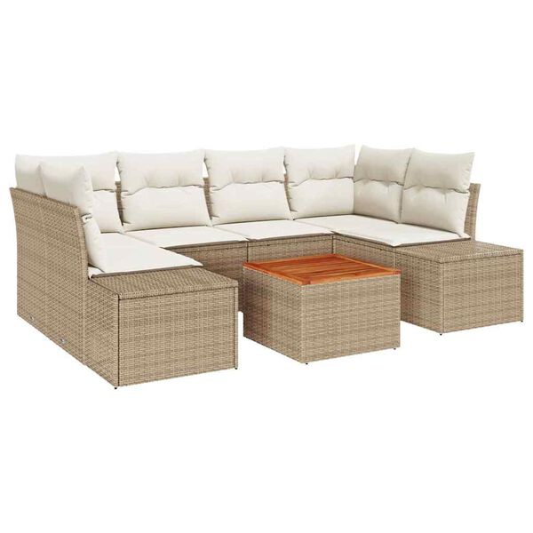 vidaXL Conjunto de sof&aacute;s de jard&iacute;n 7 pcs Beige y Crema rat&aacute;n sint&eacute;tico