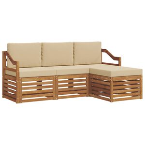 vidaXL Conjunto de sof&aacute;s de exterior con coj&iacute;n 4 pcs Natural y Beige