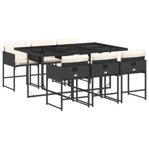 vidaXL Set de comedor de jard&iacute;n 7 pzas y cojines rat&aacute;n sint&eacute;tico negro