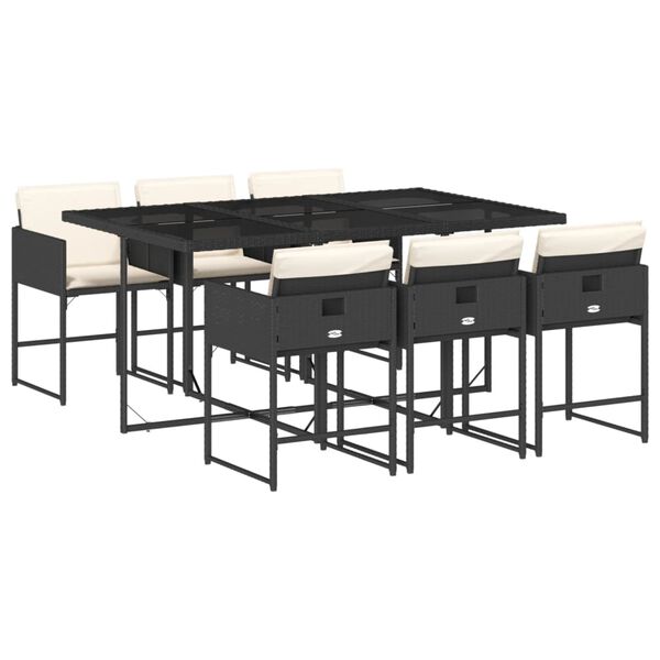 vidaXL Set de comedor de jard&iacute;n 7 pzas y cojines rat&aacute;n sint&eacute;tico negro