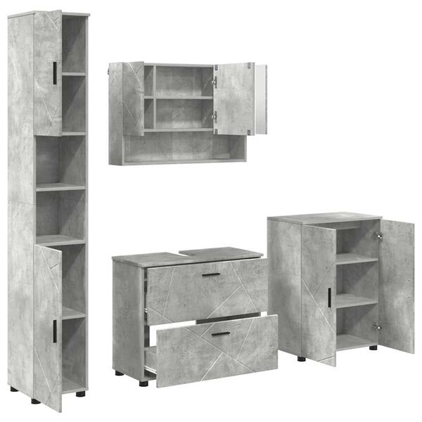 vidaXL Juego de muebles de ba&ntilde;o con caj&oacute;n 4 pcs Gris Concreto
