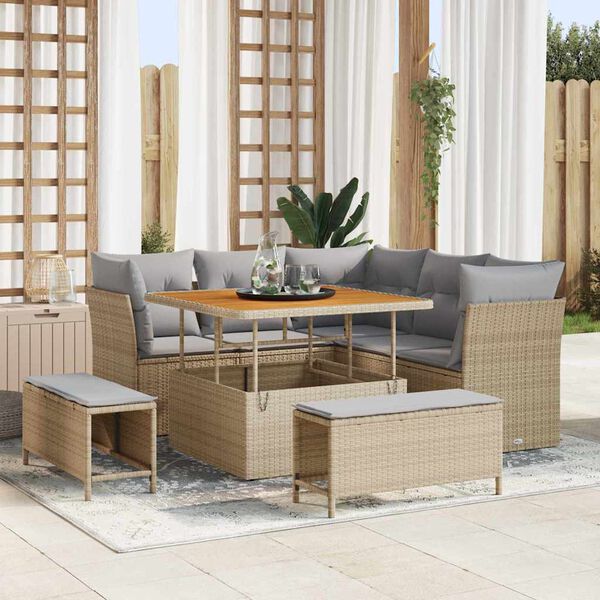 vidaXL Conjunto de sof&aacute;s de jard&iacute;n 8 pcs Beige rat&aacute;n sint&eacute;tico
