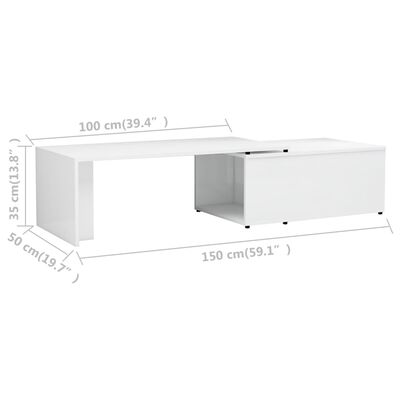 vidaXL Mesa de centro madera contrachapada blanco brillo 150x50x35 cm