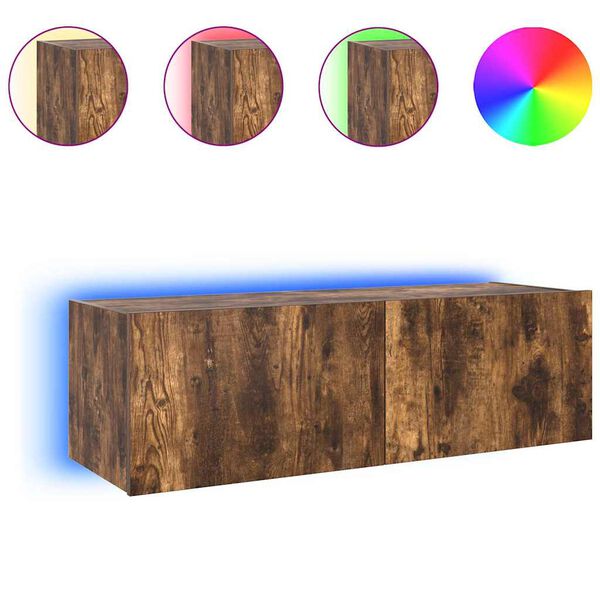 vidaXL Mueble de TV de pared con luces LED roble ahumado 100x35x31 cm