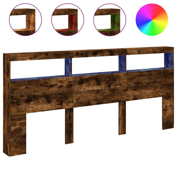 vidaXL Cabecero de cama con luz LED roble ahumado 220x17x102 cm