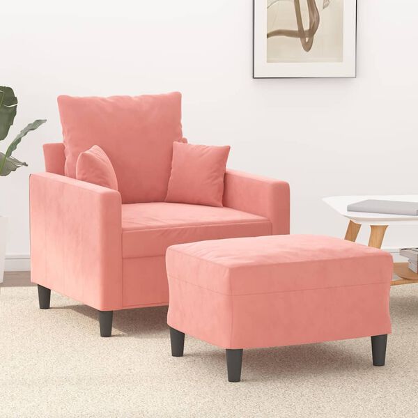 vidaXL Sill&oacute;n con taburete terciopelo rosa 60 cm