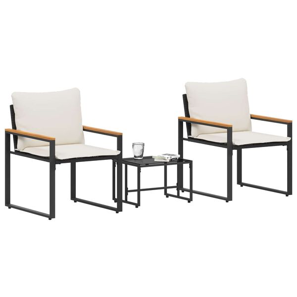vidaXL Juegos de muebles con coj&iacute;n 3 pcs Negro y Crema Rat&aacute;n