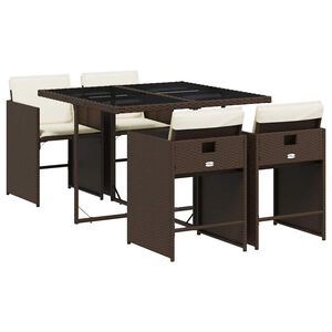vidaXL Set comedor de jard&iacute;n 5 piezas y cojines rat&aacute;n sint&eacute;tico marr&oacute;n