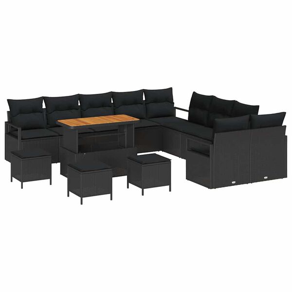 vidaXL Conjunto de sof&aacute; de jard&iacute;n con coj&iacute;n con almohada 14 pcs Negro