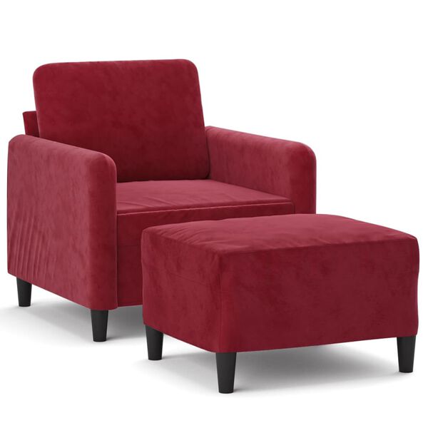 vidaXL Sill&oacute;n con taburete terciopelo rojo tinto 60 cm